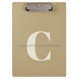 Stylish Monogrammed Name Professional Gold Tan Clipboard