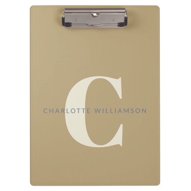 Stylish Monogrammed Name Professional Gold Tan Clipboard (Front)