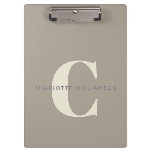 Stylish Monogrammed Name Professional Taupe Brown Clipboard