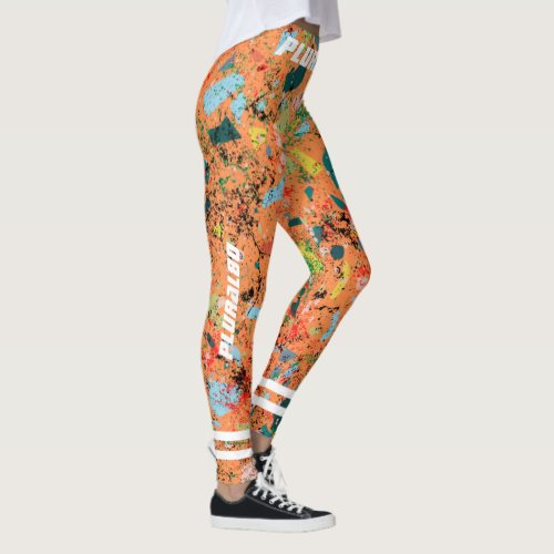 Stylish monogrammed orange pattern workout leggings