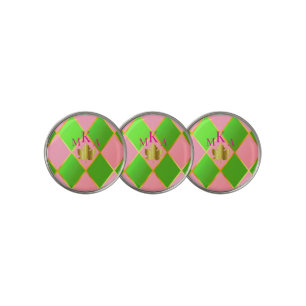 Stylish Monogrammed Pink and Green Argyle Golf Ball Marker