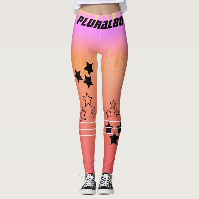 Stylish monogrammed pink gradient workout leggings (Front)