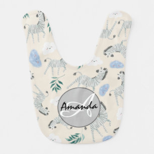 Stylish monogrammed pink pastel animals initial baby bib