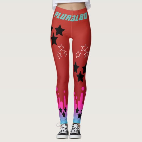 Stylish monogrammed red pink blue gradient workout leggings