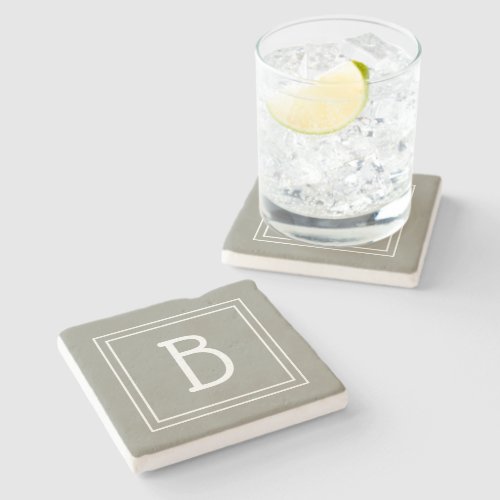 Stylish Monogrammed Soft Evergreen  White Initial Stone Coaster