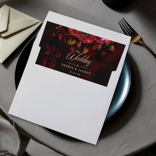 Stylish moody red black floral wedding monogram envelope liner