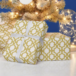 Stylish Moroccan Gold Quatrefoil Lattice Pattern Wrapping Paper