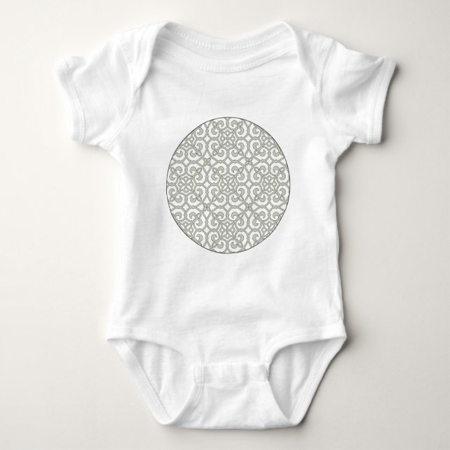 Stylish Moroccan Scroll Ornate Pattern Baby Bodysuit (Front)
