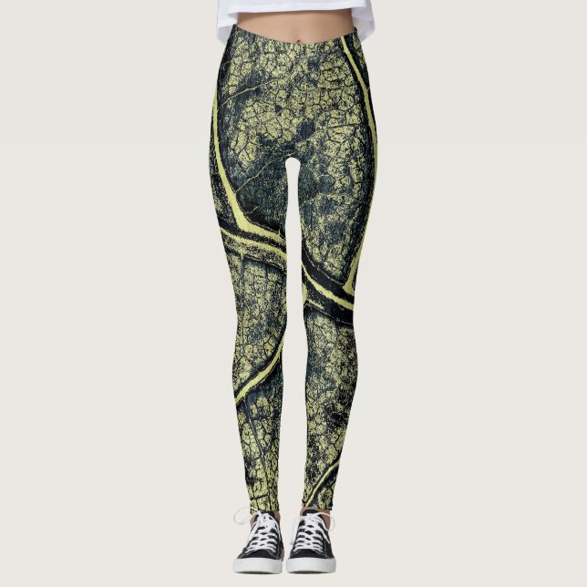 Stylish Moss Green Leaf Leggings (Front)