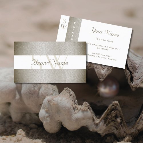 Stylish Mother of Pearl and White with Monogram Business Card