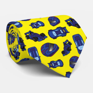 Stylish Motor Racing Fan Blue Sports Cars Yellow Neck Tie