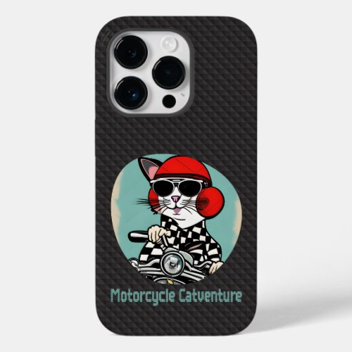 Stylish motorcycle cat _ Red helmet and glasses Case_Mate iPhone 14 Pro Case