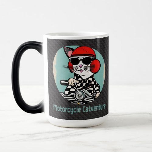 Stylish motorcycle cat _ Red helmet and glasses Magic Mug
