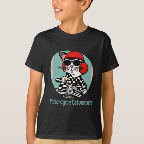 Stylish motorcycle cat _ Red helmet and glasses T_Shirt