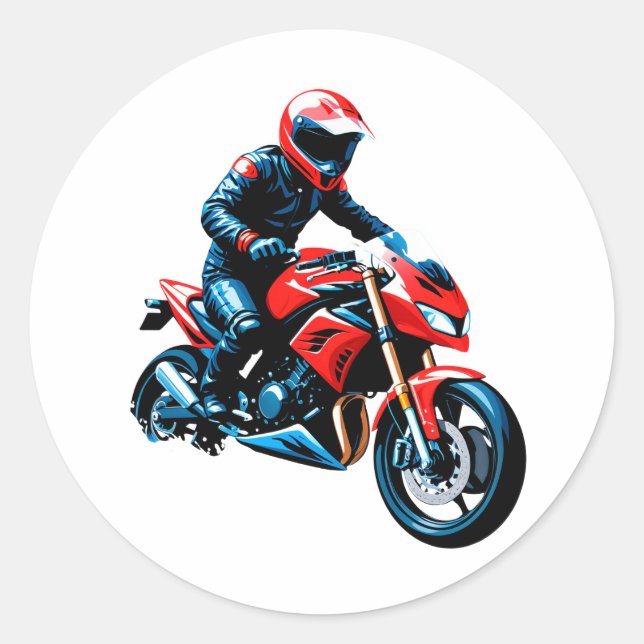 Stylish Motorcycle Rider Classic Round Sticker (Front)