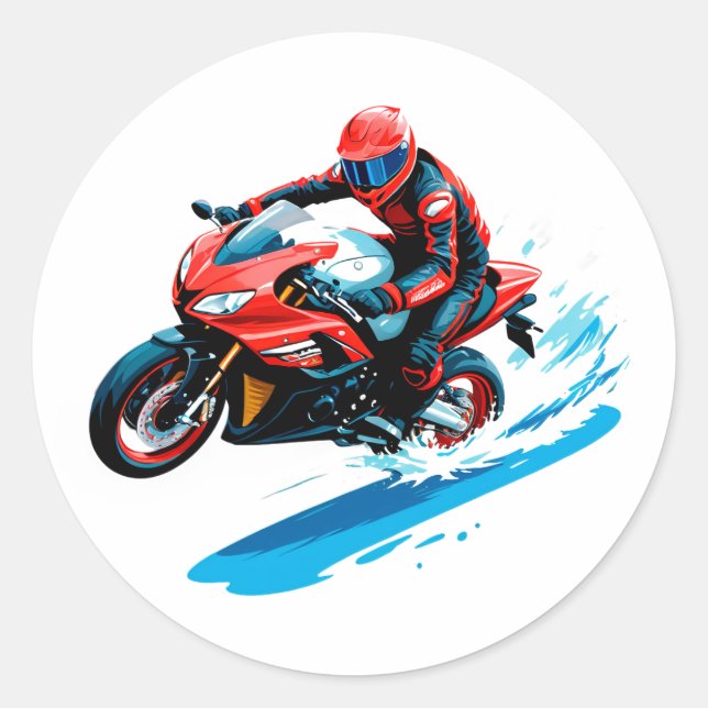 Stylish Motorcycle Rider Classic Round Sticker (Front)