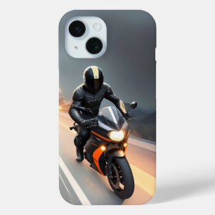 Stylish Motorcyclist Riding on a Cruiser Bike iPhone 15 Case
