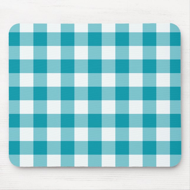 Stylish Mousepad, Teal Check Gingham Mouse Pad (Front)