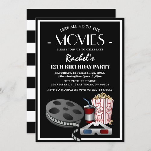 Stylish Movies Kids Birthday Party  Cinema Invitation