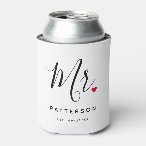 Stylish Mr Custom Last Name  Date Wedding Can Cooler