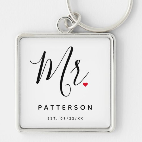 Stylish Mr Custom Last Name  Date Wedding Keychain