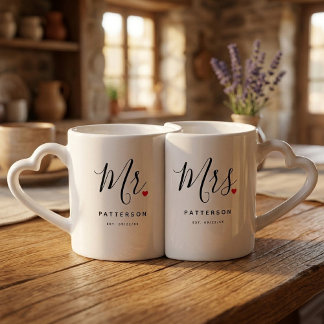 Stylish Mr. & Mrs. Custom Last Name Coffee Mug Set