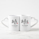 Stylish Mr. & Mrs. Custom Last Name Coffee Mug Set<br><div class="desc">The perfect gift for any couple,  the fun and modern design features a stylish typography script "Mr." & "Mrs." with cute little red love heart full stops. The design is easy to personalise with your surname and established date.</div>