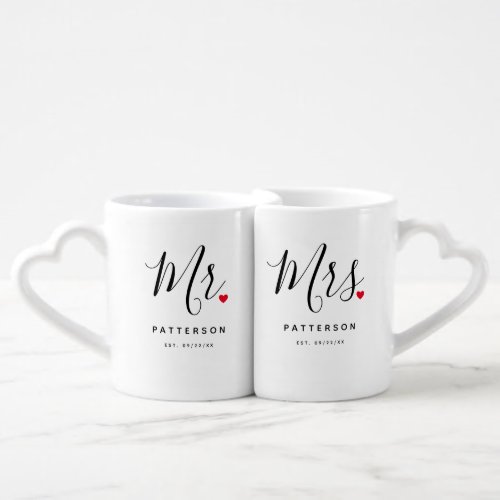 Stylish Mr  Mrs Custom Last Name Coffee Mug Set