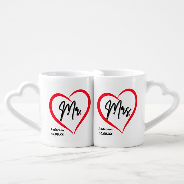 Stylish Mr. & Mrs. Custom Last Name, wedding  Coffee Mug Set (Front Nesting)