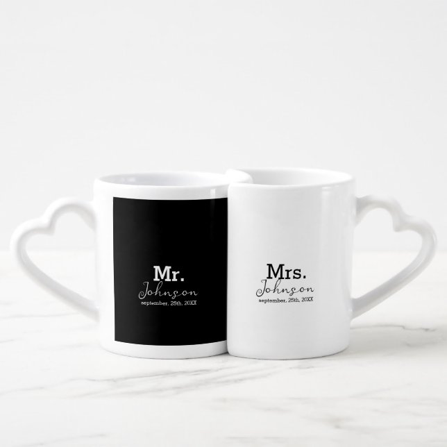 Stylish Mr. & Mrs. Custom Name Coffe Mug Set (Front Nesting)