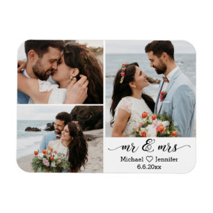 stylish mr & mrs wedding 3 photo collage magnet