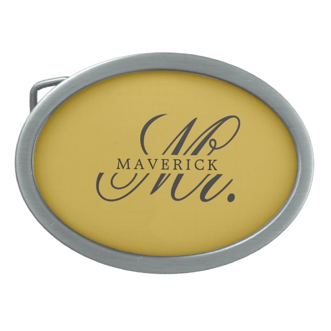 Stylish Mr. & Name Text Stylish Oval Belt Buckle (Front)