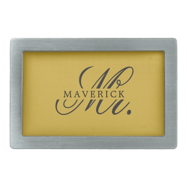 Stylish Mr. & Name Text Stylish Rectangle Belt Buckle (Front)