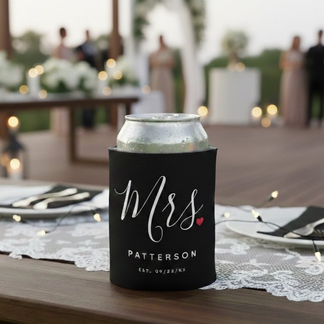 Stylish Mrs. Custom Last Name & Date Wedding Can Cooler (Creator Uploaded)