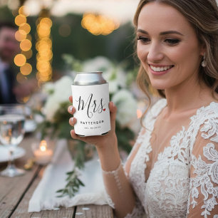 Stylish Mrs. Custom Last Name & Date Wedding Can Cooler