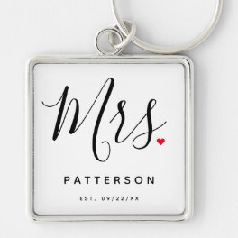 Stylish Mrs. Custom Last Name & Date Wedding Keychain
