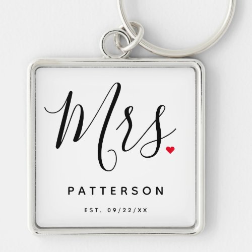 Stylish Mrs Custom Last Name  Date Wedding Keychain