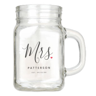 Stylish Mrs. Custom Last Name & Date Wedding Mason Jar