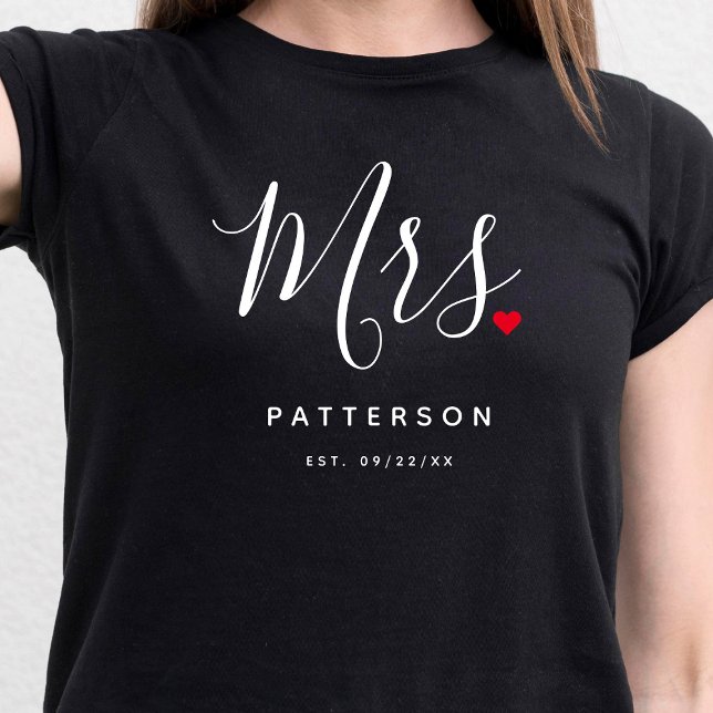 Stylish Mrs. Custom Last Name & Date Wedding T-Shirt (Creator Uploaded)