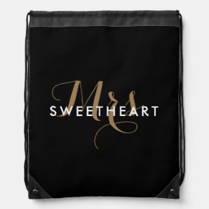 Stylish Mrs. & Name Text Drawstring Backpack