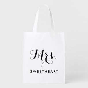 Stylish Mrs. & Name Text Reusable Grocery Bags