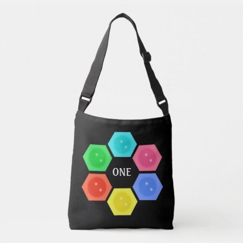 Stylish multicolored honeycomb design on black crossbody bag