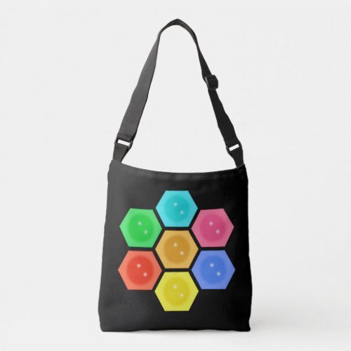 Stylish multicolored honeycomb design on black crossbody bag