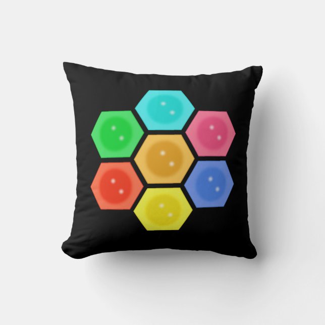 Stylish multicolored honeycomb on black throw pillow (Front)