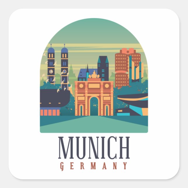 Stylish Munich Cityscape Germany   Square Sticker (Front)