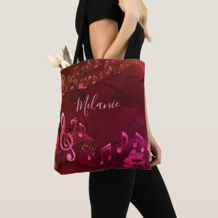 Stylish Music Notes Piano Red Pink Personalized Tote Bag