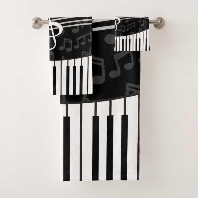 Stylish Music Notes Treble Clef and Piano Bath Towel Set (Insitu)