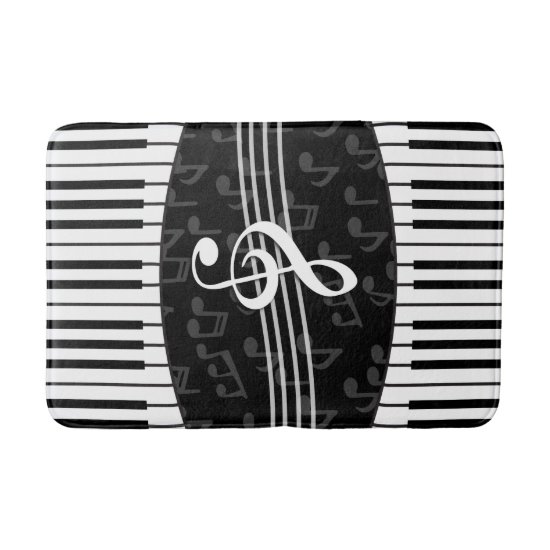 Stylish Music Notes Treble Clef and Piano Keys Bath Mat
