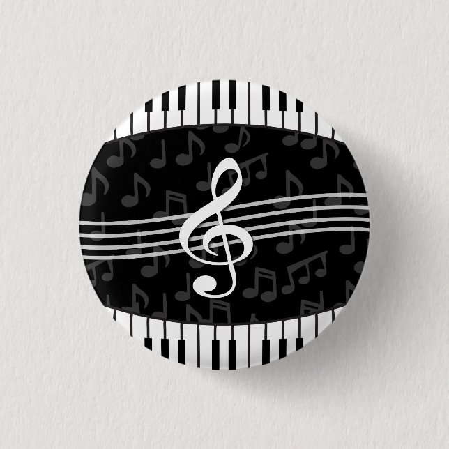 Stylish Music Notes Treble Clef and Piano Keys Button (Front)
