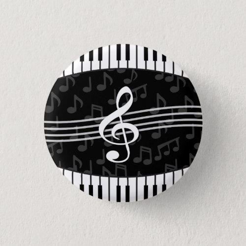 Stylish Music Notes Treble Clef and Piano Keys Button
